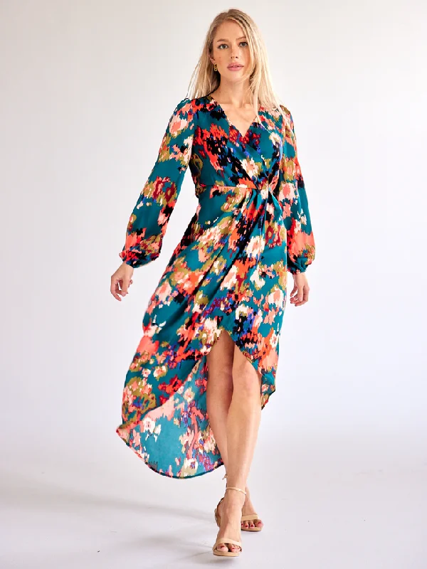 Lantern Sleeve Wrap Dress