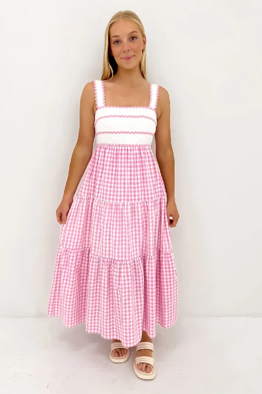 Carter Midi Dress Pink Comfortable Geometric Print Midi Dress