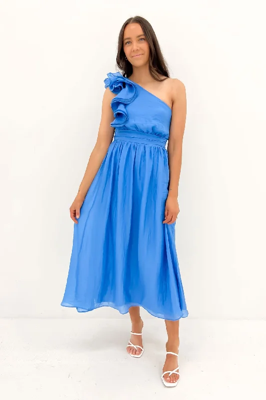 Colby Midi Dress Blue Fashionable Floral Embroidery Midi Dress