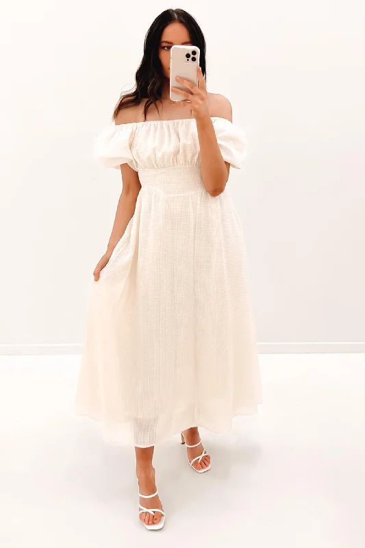 Emmi Midi Dress Cream Trendy Ruffled Sleeve Midi Dress