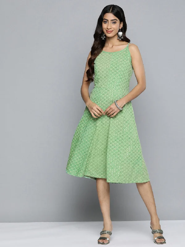 Jashvi Green Floral Sequin Embroidered A-Line Midi Dress Trendy Off-Shoulder Button Midi Dress Jashvi Green Floral Sequin Embroidered A-Line Midi Dress Trendy Off-Shoulder Button Midi Dress