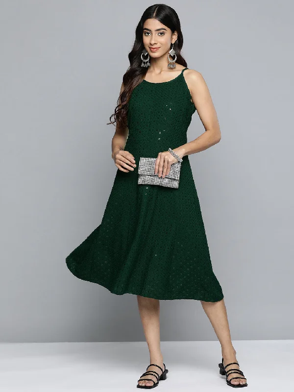 Jashvi Olive Floral Sequin Embroidered A-Line Midi Dress Comfortable Adjustable Strap Midi Dress Jashvi Olive Floral Sequin Embroidered A-Line Midi Dress Comfortable Adjustable Strap Midi Dress