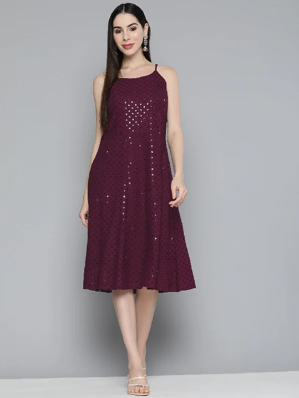 Jashvi Purple Floral Sequin Embroidered A-Line Midi Dress Fashionable Wide Leg Midi Dress Jashvi Purple Floral Sequin Embroidered A-Line Midi Dress Fashionable Wide Leg Midi Dress