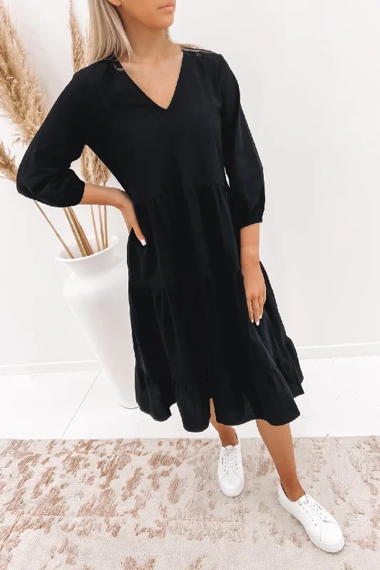 Jessika Midi Dress Black Cozy Wide Strap Midi Dress