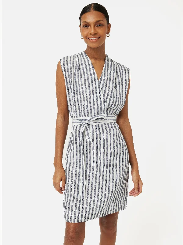 Linen Stripe Wrap Dress | Blue