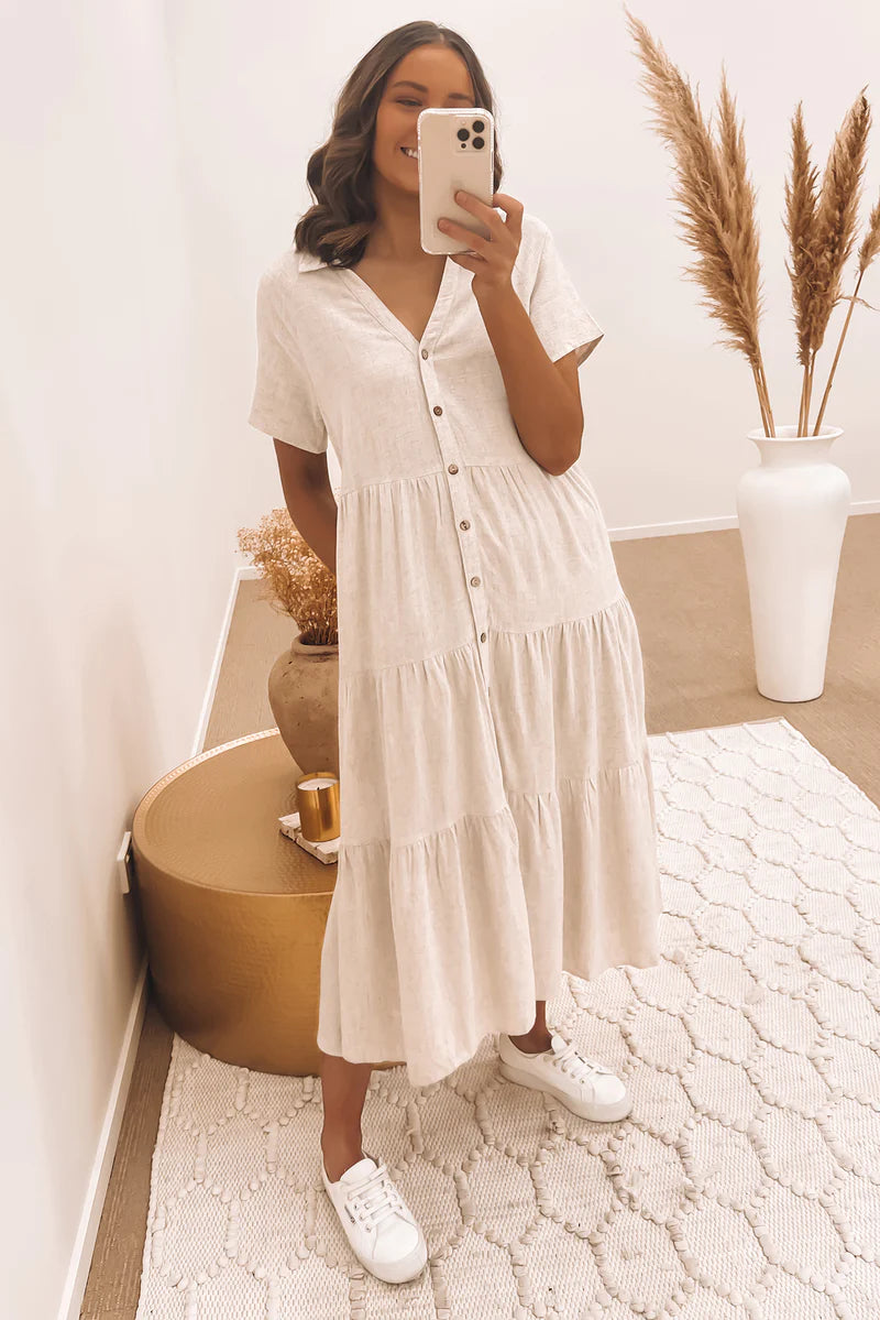 Little Paradise Midi Dress Beige Stylish Animal Print Midi Dress