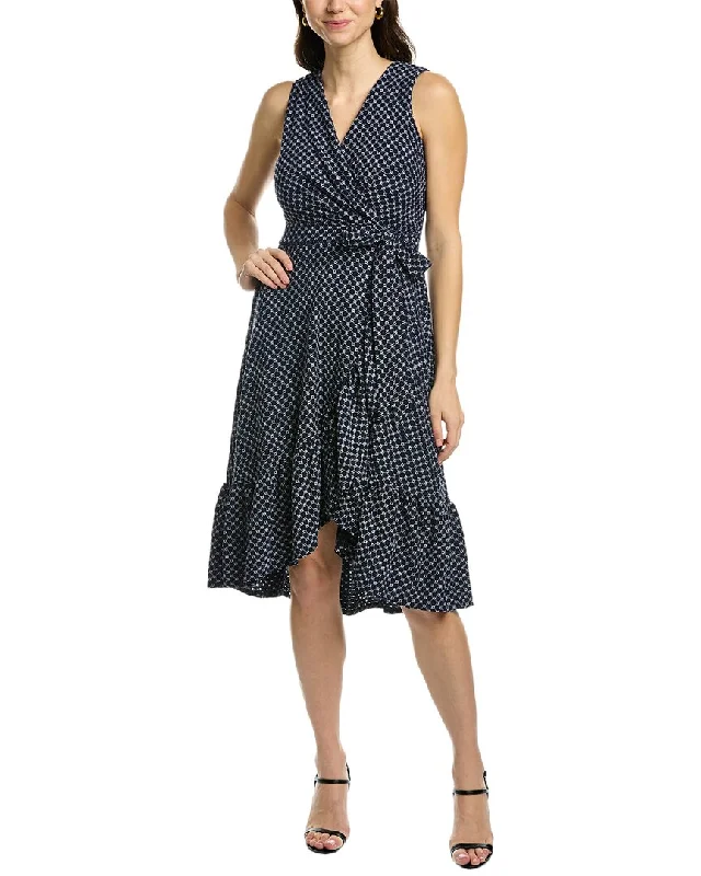 London Times Eyelet Faux Wrap Dress