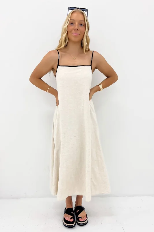 Milla Midi Dress Oatmeal Trendy Midi Dress with Belt