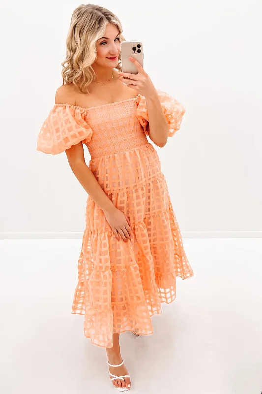 Neva Midi Dress Orange Stylish Striped Midi Dress