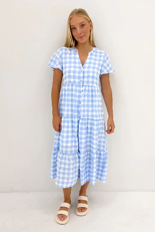 Owen Midi Dress Blue Gingham Elegant Sleeveless Midi Dress