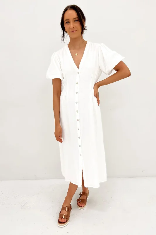 Petra Midi Dress White Stylish Wraparound Midi Dress