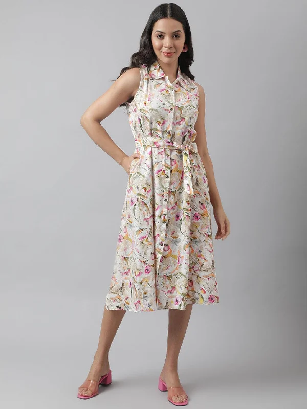 Women's Rayon Cream A-Line Floral Printed Midi Dress - Taantav Trendy Square Neck Midi Dress Women's Rayon Cream A-Line Floral Printed Midi Dress - Taantav Trendy Square Neck Midi Dress
