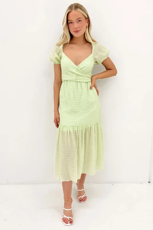 Sarann Midi Dress Green Elegant Pleated Detail Midi Dress