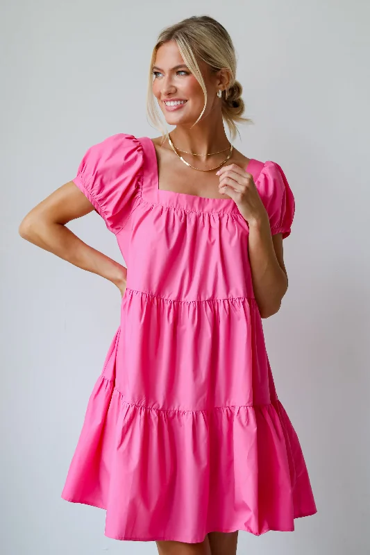 FINAL SALE - Sweetest Visionary Pink Tiered Mini Dress Elegant Lace-Up Mini Dress