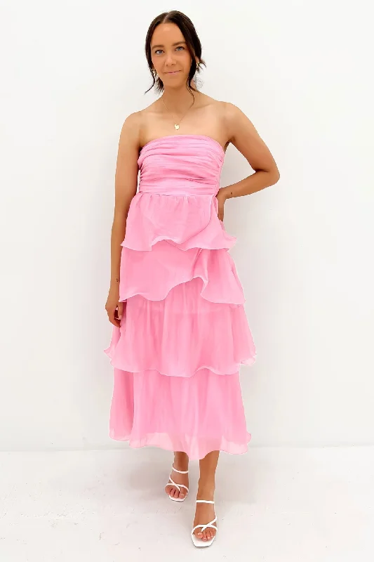 Tansy Midi Dress Pink Chic Lace Detail Midi Dress