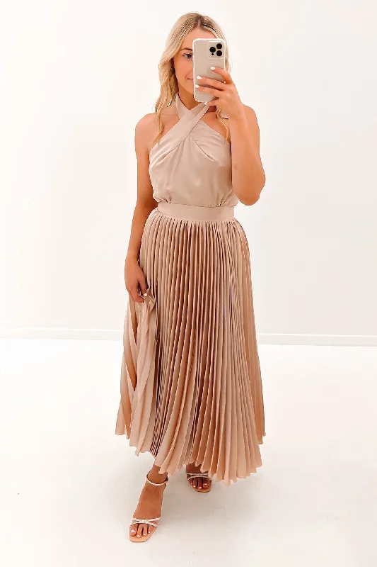Tylar Midi Dress Champagne Comfortable Ruched Midi Dress