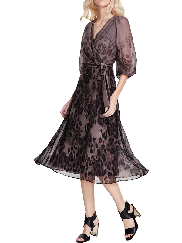 Womens Animal Print Chiffon Wrap Dress