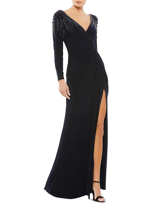 Womens Embellished Long Wrap Dress