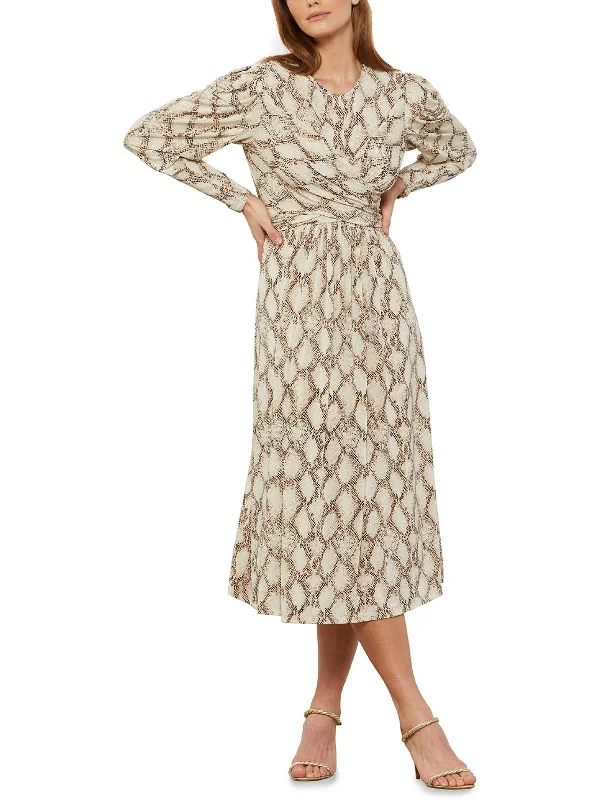 Womens Faux Wrap Animal Print Wrap Dress