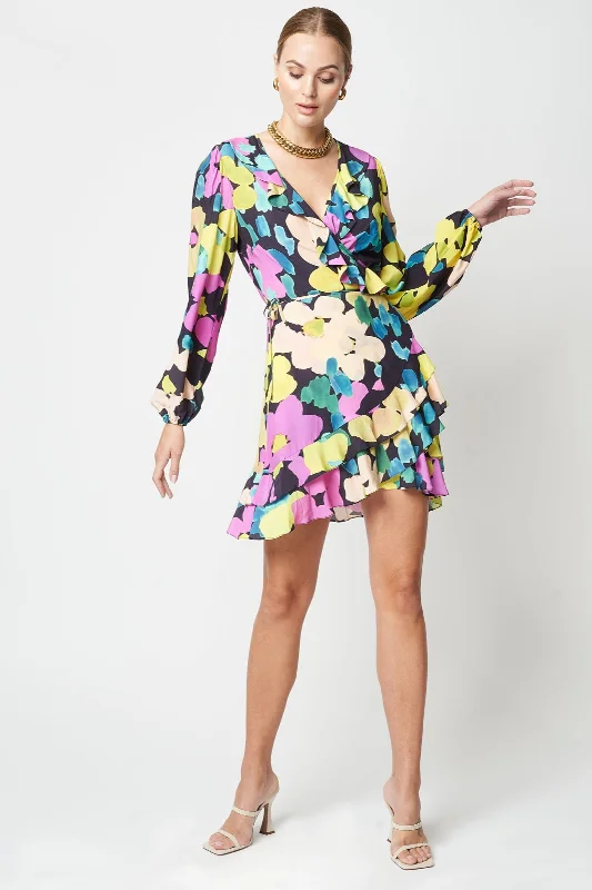 Mini Wrap Dress Abstract Neon