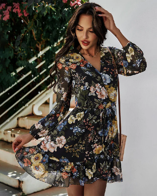 Palazzo Floral Ruffle Wrap Dress