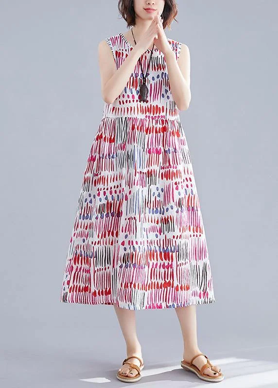 100% red striped Chiffon clothes For Women o neck sleeveless Midi Dress