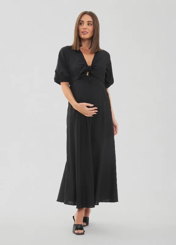 Ripe Maternity Camille Tie Front Linen Maternity Midi Dress