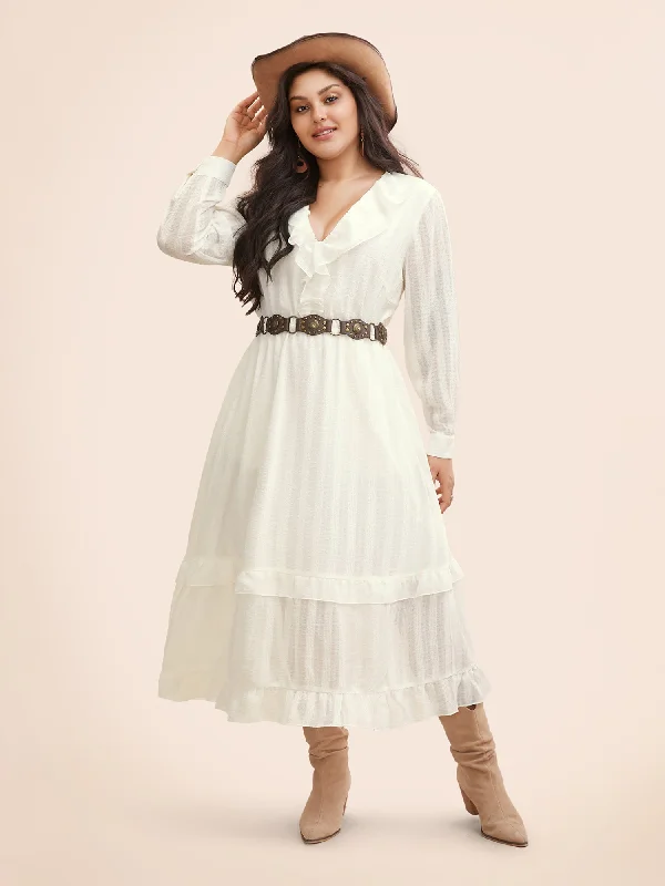 Chiffon Lotus Leaf Collar Tiered Midi Dress