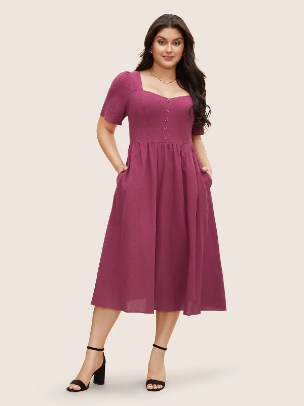 Cotton Square Neckline Midi Dress