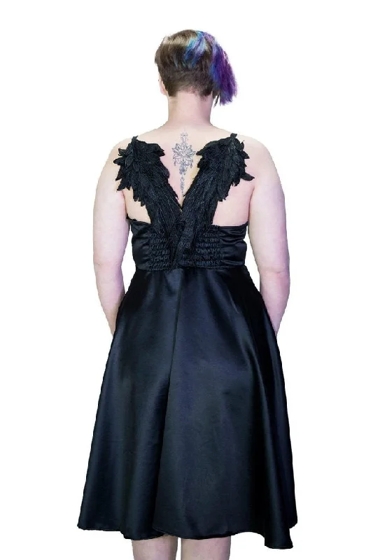 Black Wings Raw Silk Plus Size Midi Dress - Angelique