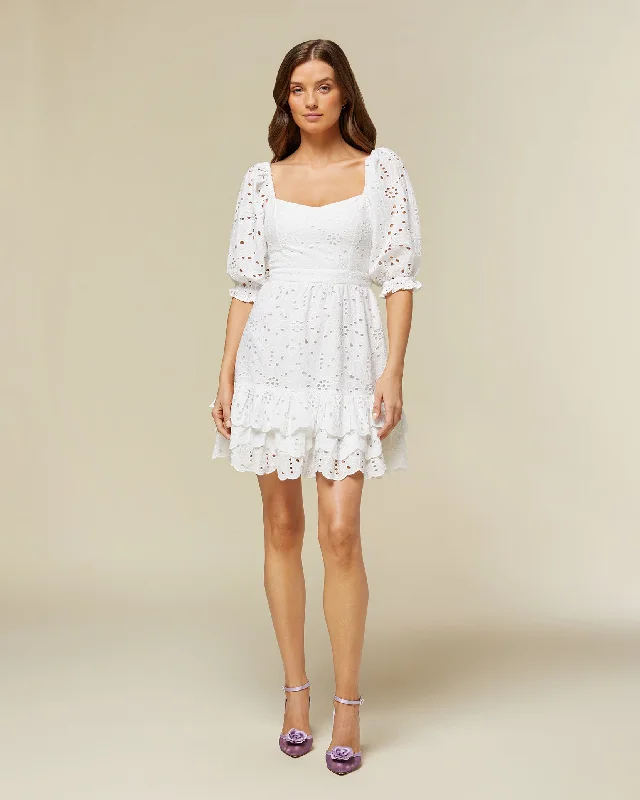 Eyelet Puff Sleeve Mini Dress