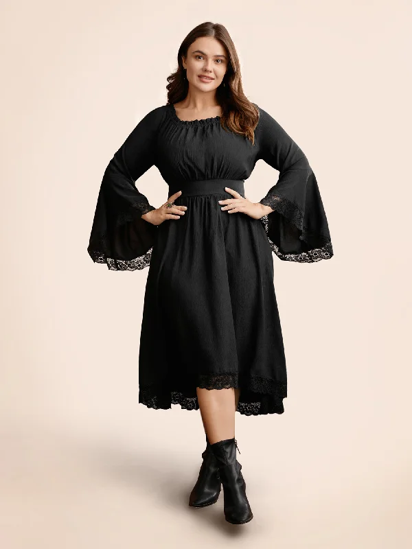 Gothic Inspired Lotus Sleeves Midi Dress