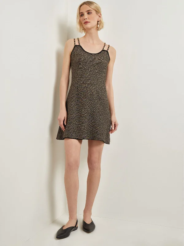 Modern Fit A-Line Curb Chain Double Strap Knit Mini Dress