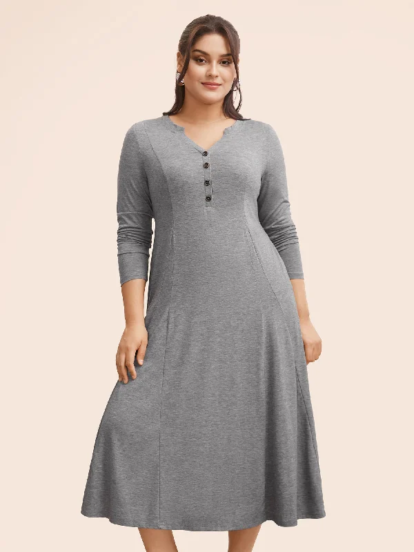 Notched Solid Heather Midi Dress