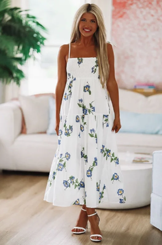 Passion Flower Midi Dress - Mint Blue