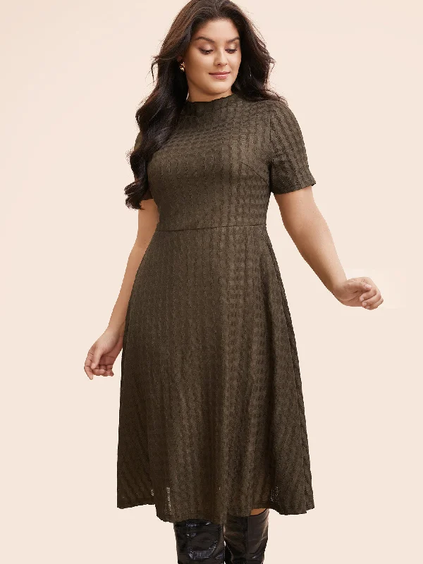 Plain Textured Mock Neck Midi Dress