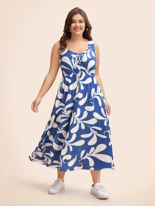 Silhouette Floral Print Drawstring Midi Dress