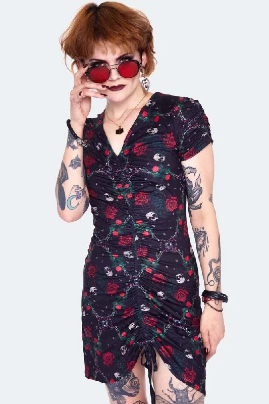 Skull & Roses Print Midi Dress