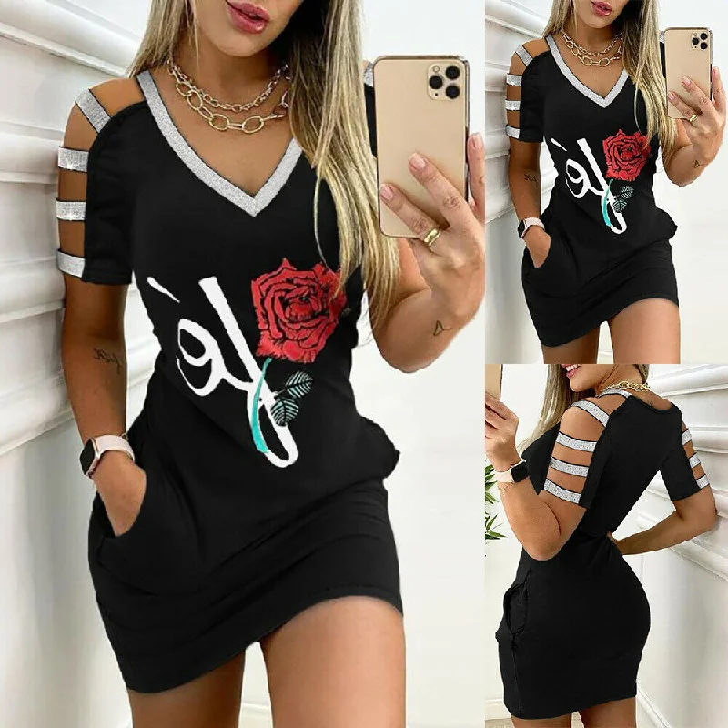 Womens Cold Shoulder Casual Sport Mini Dress