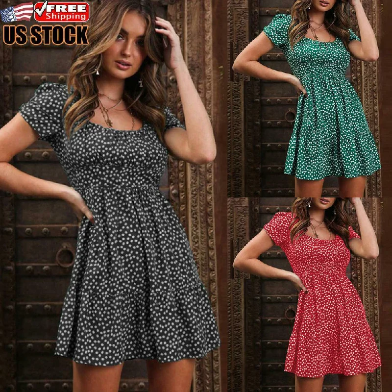 Women's Polka Dot Round Neck Mini Dress