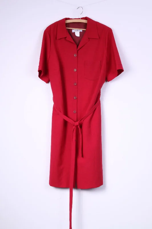 Charmant Womens 22 XL Midi Dress Red Button Front Shoulder Pads Short Sleeve Vintage