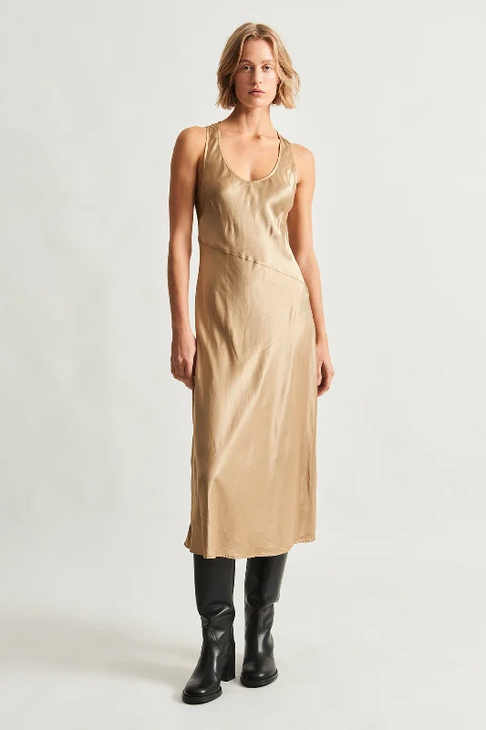 Pebble Satin Sand Valentina Midi Dress