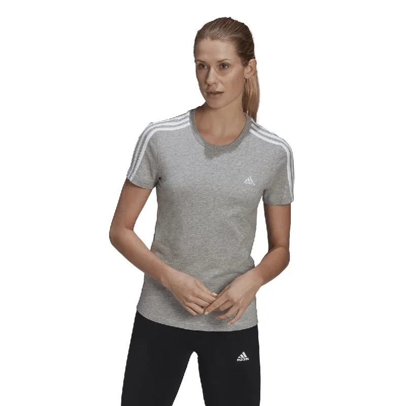 ADIDAS WOMEN'S LOUNGEWEAR ESSENTIALS SLIM 3-STRIPES GREY TEE Lace Blend Ribbed Blend Corduroy Blend ADIDAS WOMEN'S LOUNGEWEAR ESSENTIALS SLIM 3-STRIPES GREY TEE Lace Blend Ribbed Blend Corduroy Blend