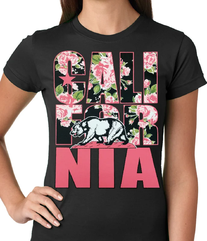 California Floral Pattern Ladies T-shirt Terry Blend Velvet Blend Canvas Blend