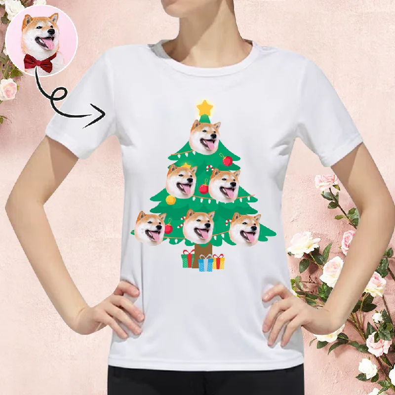 Custom Face Christmas Tree Tee Put Your Photo on Shirt Unique Design Women's All Over Print T-shirt Hooded Caped Shawl Collar Custom Face Christmas Tree Tee Put Your Photo on Shirt Unique Design Women's All Over Print T-shirt Hooded Caped Shawl Collar