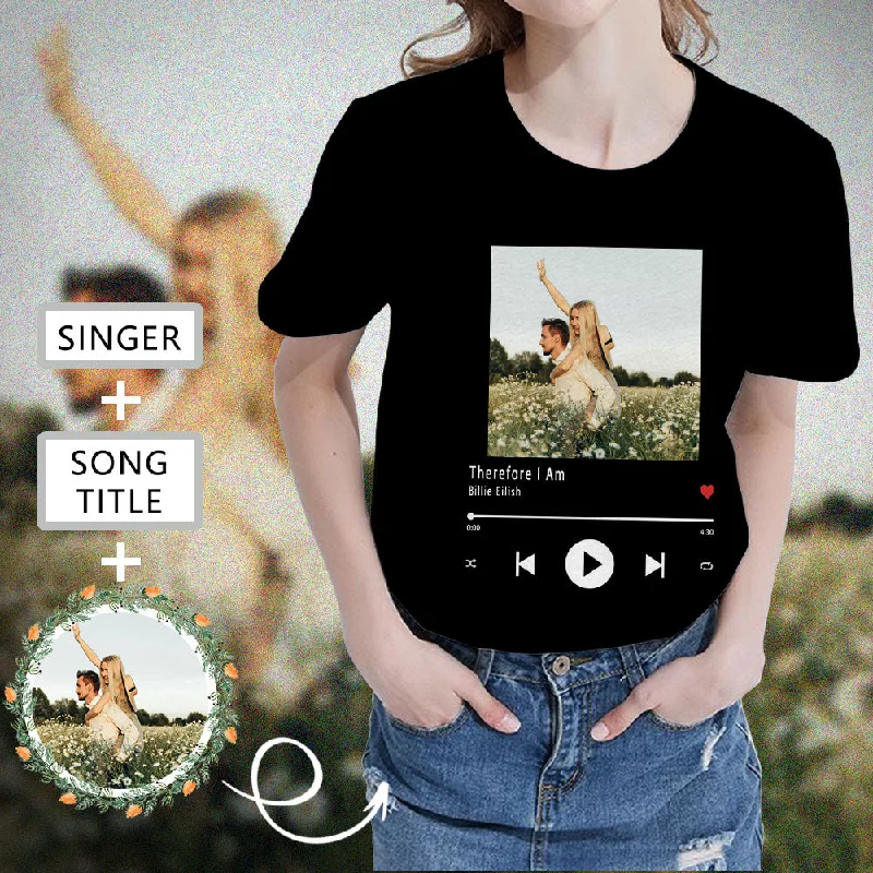 Custom Photo&Text Romantic Love Women's All Over Print T-shirt Collared T-Shirt Boat Neck A-Line