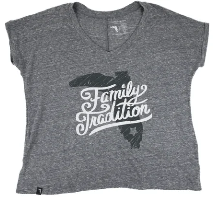 Florida Cracker Trading Co. Women's Gray Family Tradition Cropped SS Tee Striped Floral Plaid Florida Cracker Trading Co. Women's Gray Family Tradition Cropped SS Tee Striped Floral Plaid