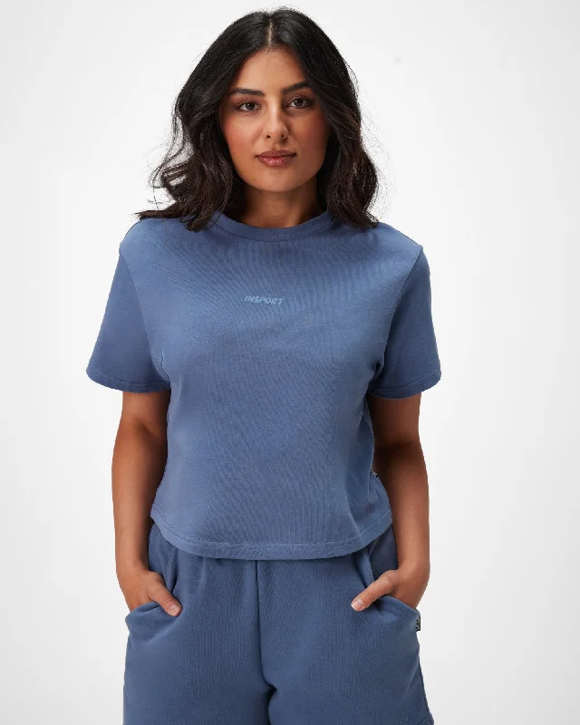 INSPORT WOMENS REMI CROPPED TEE NAVY Lace Blend Ribbed Blend Corduroy Blend