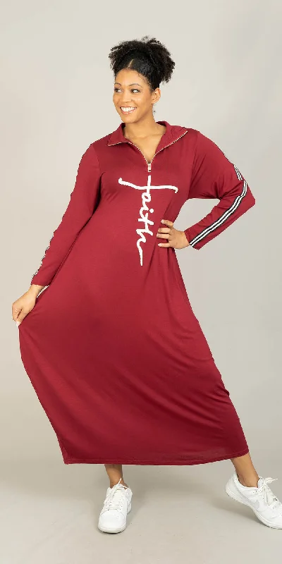 KaraChic CHH23052LS - Burgundy - Faith Pearl Embellished Knit Maxi Dress