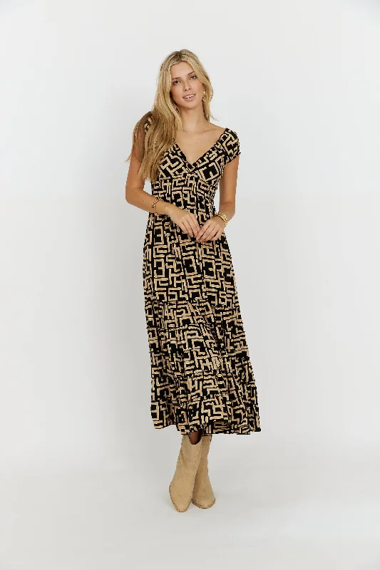 Kiera Smock Waist Printed Maxi Dress